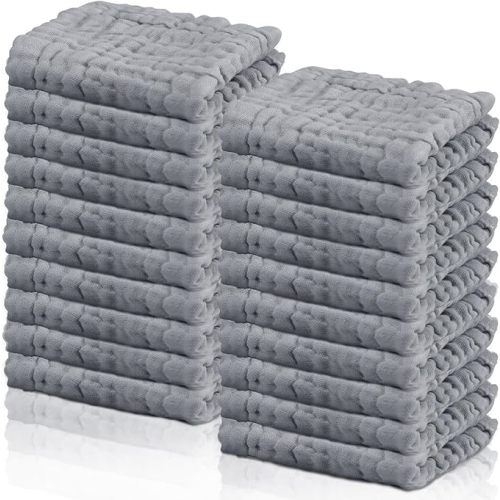 Breling 20 Pcs Baby Muslin Washcloth 12 x 12 Inch 100% Cotton Soft and Absorbent Muslin Washcloth Burp Cloth Wipe Newborn Face Towel for Baby Boy Girl Sensitive Skin(Gray)