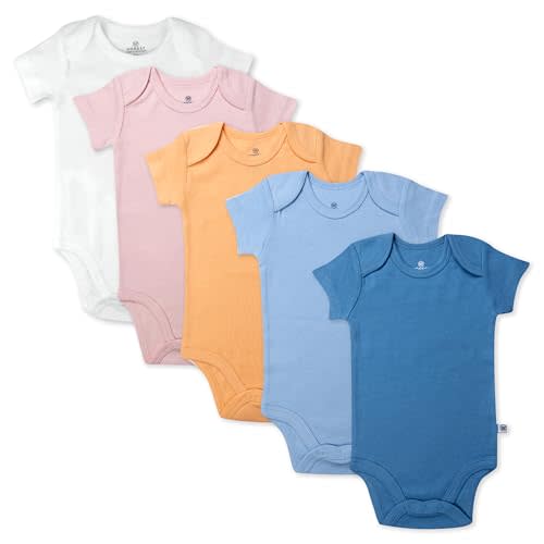 HonestBaby baby-girls 5-pack Short Sleeve Bodysuits One-piece 100% Organic Cotton for Infant Baby Girls