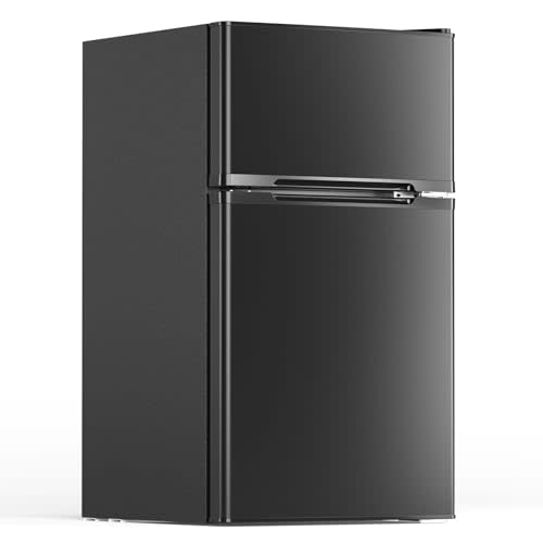Electactic 3.1 Cu.Ft Mini Fridge with Freezer, 2 Door Compact Refrigerator, Mini Fridge with Adjustable Removable Glass Shelves for Bedroom, Office, Dorm or Apartment, Black
