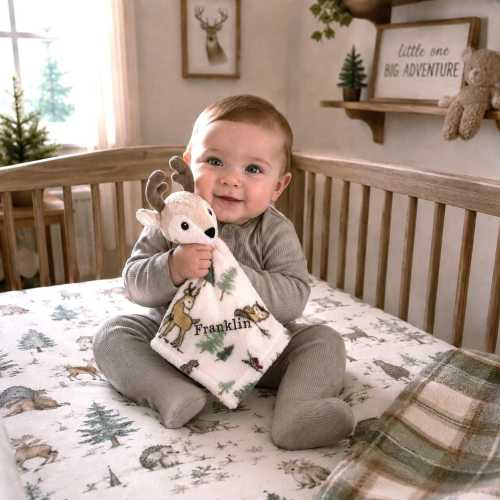 Forest Animal Buck Lovey Plush Bear Baby Gift Hunting Decor Neutral Nursery Boy Room Woodland Theme Rustic Decoration Hedgehog Toy Deer