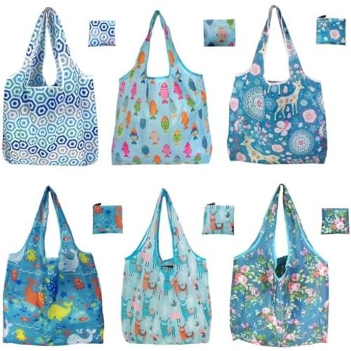 6 Pack Reusable Grocery Bags Heavy Duty with Handles, Reusable Shopping Bags for Women, Foldable, Washable for Store, Travel