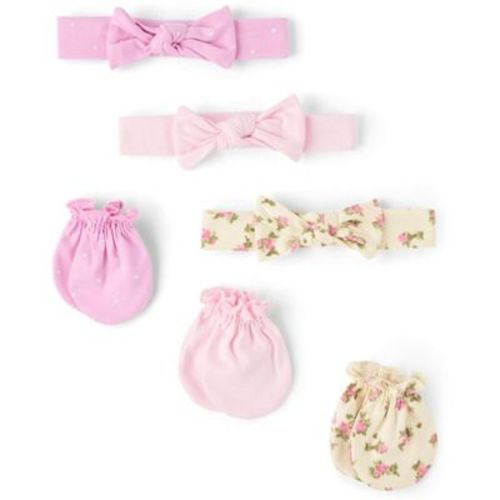 The Children's Place Baby Girls Floral Headwrap And Mittens 6-Piece Set Pink 0-6 M