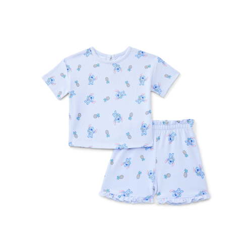 Lilo & Stitch Baby Girls Pineapples Textured Knit Top and Ruffle Shorts Set, 2-Piece, Sizes 0M-24M