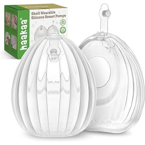 haakaa Shell Wearable Silicone Breast Pump - Silicone Hands Free Breast Pump - Passive Breast Milk Collector Shell for Newborns - Breastfeeding Essentials - 4oz/120ml,2 Count