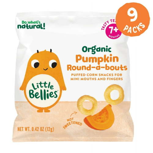 Little Bellies Organic Pumpkin Round-a-bouts, Baby & Toddler Puff Snack, 7+ Months, 0.42 oz, 9 Ct.