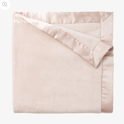 Pale Pink Satin Trim Flannel Fleece Baby Stroller Blanket