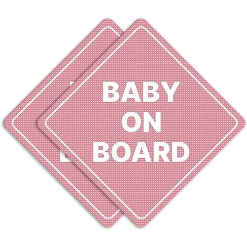 GEEKBEAR Baby on Board Sticker or Magent for Cars - 2 Pack Safety Signs, 6.8 x 6.8 in (Sticker, Light Pink)