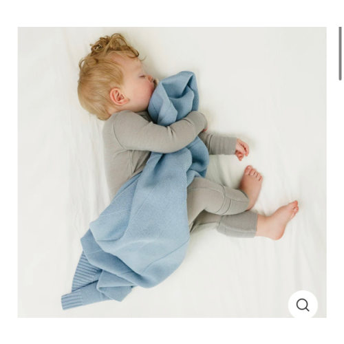 Knitted Baby Blanket, 100% Merino Wool, 31.5" x 40", Lullaby Blue