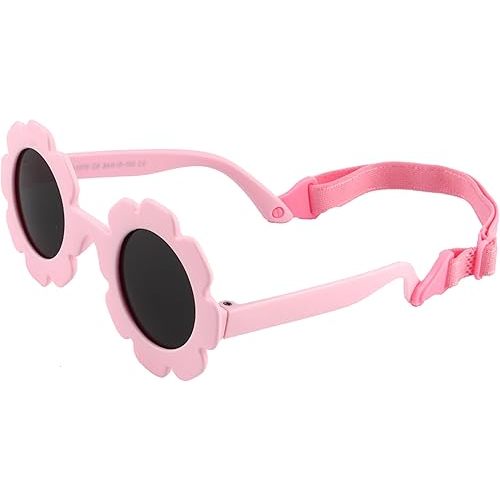 Baby flower Sunglasses with Strap girls Flexible Bendable Polarized Sunglasses for Infant Boys Girls 0-24 Months
