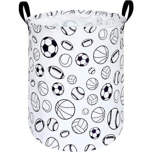 KUNRO Large Sized Round Storage Basket Waterproof Coating Organizer Bin Laundry Hamper for Nursery Clothes Toys (Sports ball)