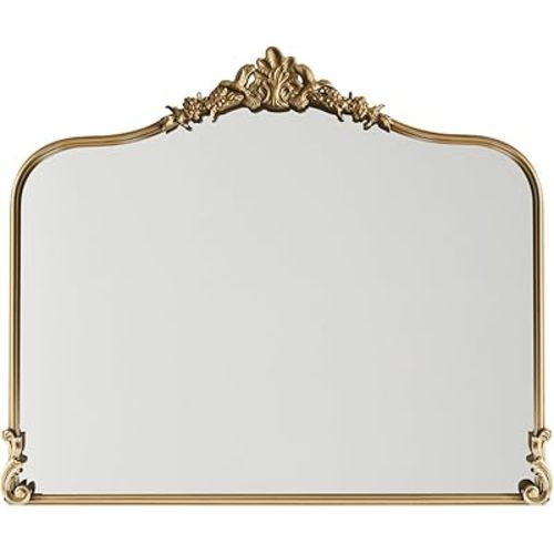 Vintage Gold Wall Mirror - 36x30 inch, Ornate Baroque Design, Incricate Crown, Metal Frame, Large Antique Decorative Mirror for Fireplace Mantle, Living Room, Entryway, Bathroom