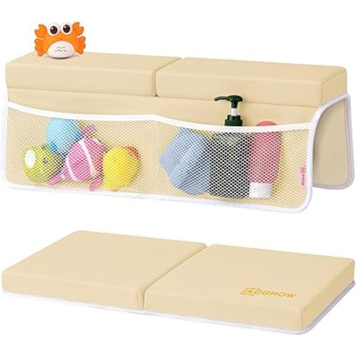 Bath Kneeler and Elbow Rest Pad Set - Comfortable 1.5” Thick Baby Bath Kneeler Pads with Toys Organizer, Non-Slip Knee Arm Support Bathtub Mat, Quick-Drying Kneeling Pad for Baby Bath Time