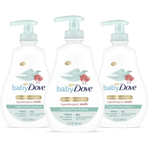 Baby Dove Tip to Toe Baby Body Wash For Baby's Sensitive Skin Sensitive Moisture Washes Away Bacteria, Fragrance-Free and Hypoallergenic Baby Soap, 13 Fl Oz (Pack of 3)