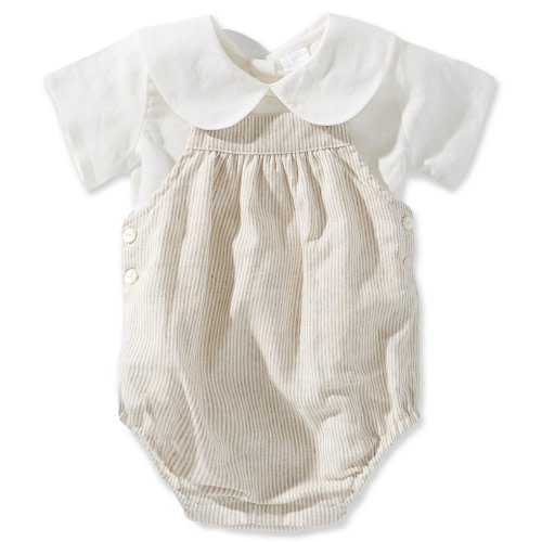 Edgehill Collection x Megan Karp Baby Boys Oliver Overall Linen Cotton Blend Top & Overall Bubble Romper Set