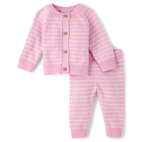 Baby Girls Striped 2-Piece Outfit Set - Pink