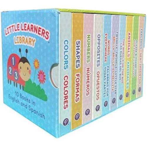 Bilingual 10 Board Books in Spanish and English: Little Library set includes Counting, Colors, Feelings, Animals, The Wheels on the Bus, ABCs, and More (English and Spanish Edition)