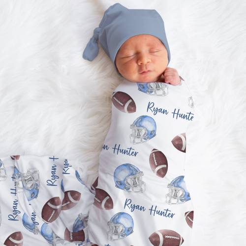Personalized Football Swaddle Blanket Sports Name Baby Blanket Newborn Baby Boy Coming Home Outfit Hospital Photo Outfit Baby Shower Gift