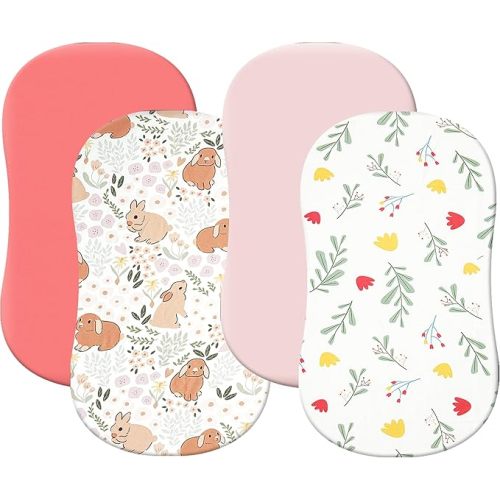 4 Pack Bassinet Sheets (19" x 33"), Compatible with Baby Delight, BabyBond, Dream On Me and Most Rectangle Bedside Sleeper Bassinet Mattress, Soft and Skin-Friendly, Mint Green and Color Rainbow