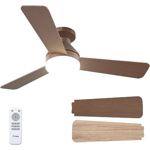 Amico 42 Inch Brown Low Profile Ceiling Fans with Lights and Remote