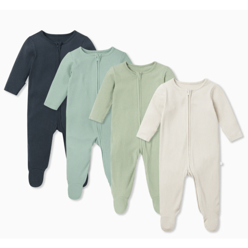 Ribbed Clever Zip Baby Pajamas 4 Pack Ribbed Blue Mix / Newborn
