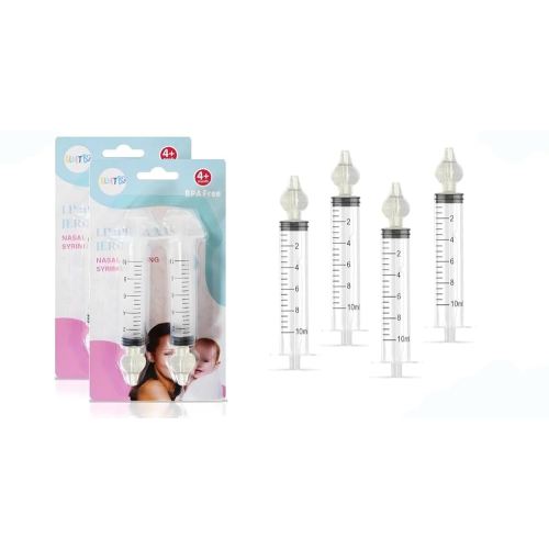 Bluet B - Baby Nasal Syringe (4-Pack) - Safe Silicone Nasal Aspirator for Newborn - Infant Mucus Removal - 10ml Nose Cleaner Syringe for Baby - Toddler Congestion Relief - Reusable Tips - White