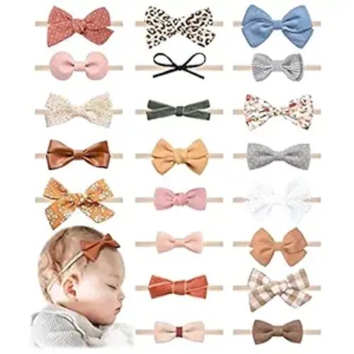 Jesries 21 PCS Baby Headbands and Bows Hairbands Soft Nylon Elastics Handmade Girls Hair Accessories for Newborn Babies Infant Toddlers Kids