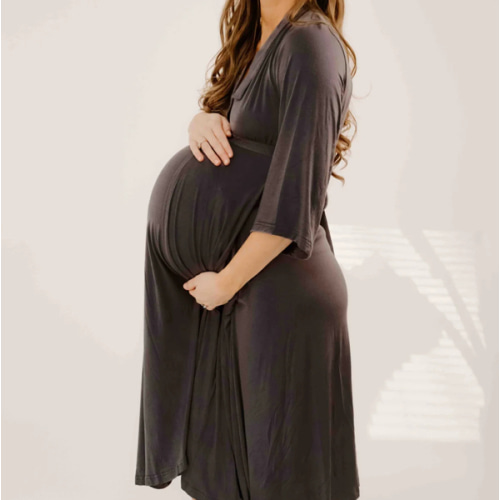 Lila Labor & Postpartum Gown in Charcoal Grey