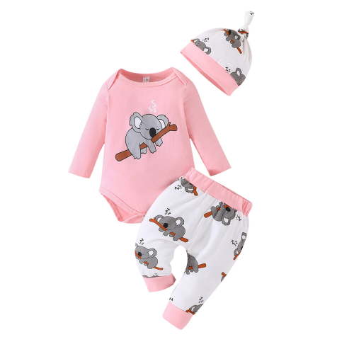 RMGVDSD Baby Clothes Set Toddler Boys Girls Cartoon Print Long Sleeve Romper Tops Pants With Hat 3Pcs Outfits Fashion Cute Girls Clothing 3-6 Months