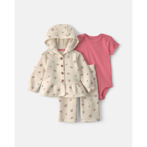 Baby Girl 3-Piece Floral Fleece Layering Set - Cream/Coral | Carter's