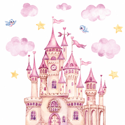 Fairy Tale Castle Wall Decals, 30 x 90 cm Peel and Stick Princess Castle Wall Stickers for Girls Bedroom Nursery Kids Room Decor