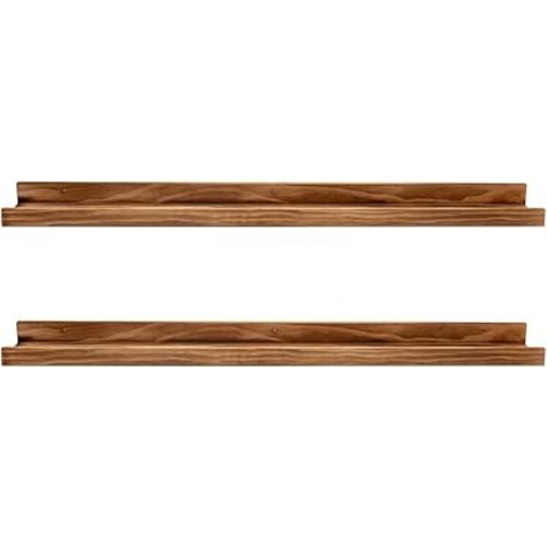 AZSKY 24" Floating Wall Ledge Shelf Wood Picutre Shelf Wall Mounted Nursery Kids Bookshelf Spice Rack Bathroom Storage Shelves Display Organizer Set of 2