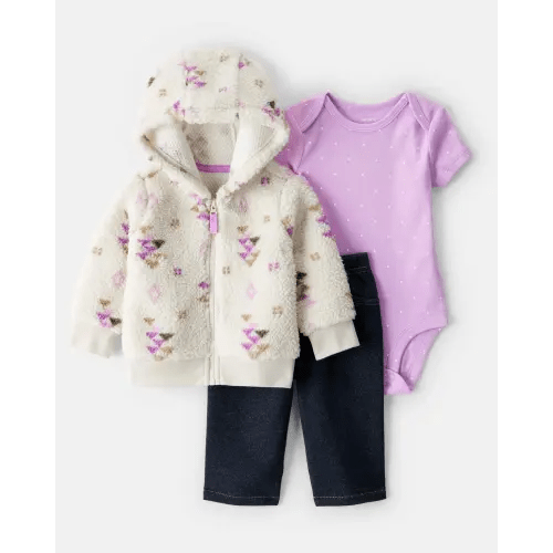 Baby Girl 3-Piece Aztec Sherpa Cardigan Outfit Set | Carter's