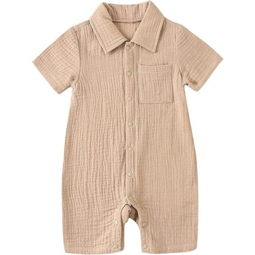 Baby Romper Short Sleeve Button Down Shirt Onesie Jumpsuit Shorts Summer Clothes Outfit Newborn Infant