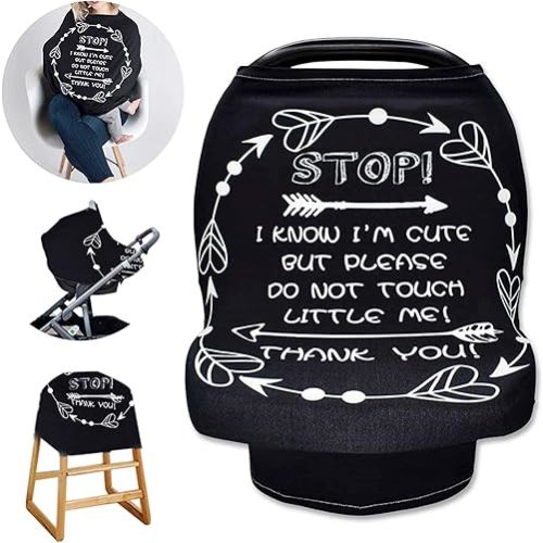 Car Seat Covers for Babies, No Touching Sign Car seat Canopy, Infant Stroller Covers for Newborn Girl Boy, Multiuse Nursing Covers for Breastfeeding, Ultra-Soft Breathable, High Chair Cover, Black