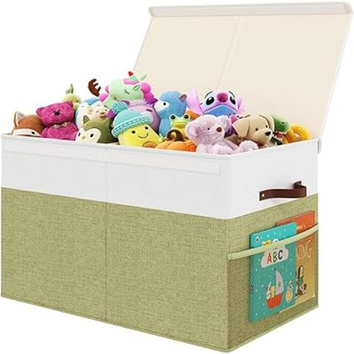 Large Toy Storage Box with Lid Upgraded Toy Storage Chest Organizer with Divider Foldable Toy Bin for Kids Boys Girls Playroom Nursery Bedroom (25"x13"x16")