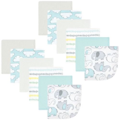 Hudson Baby Flannel Washcloths, Neutral New Elephant 12Pk, One Size