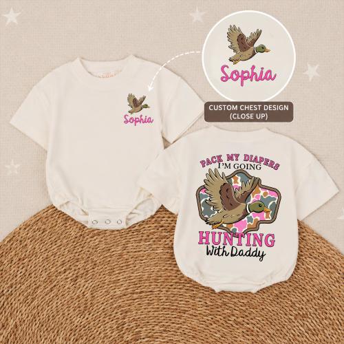 Personalized Duck Hunting Baby Girl Clothes, Duck Hunting Baby Bubble Romper, Baby Girl Going Home Outfit