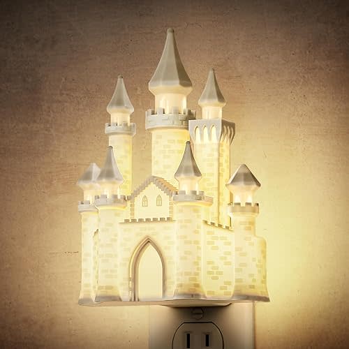 DORESshop Night Lights Plug into Wall,3D Printed Castle Night Light, 3000K Soft White NightLight, 3 Level Brightness Adjustable Dimmable Nightlights with Dusk to Dawn Sensor for Bathroom Hallway