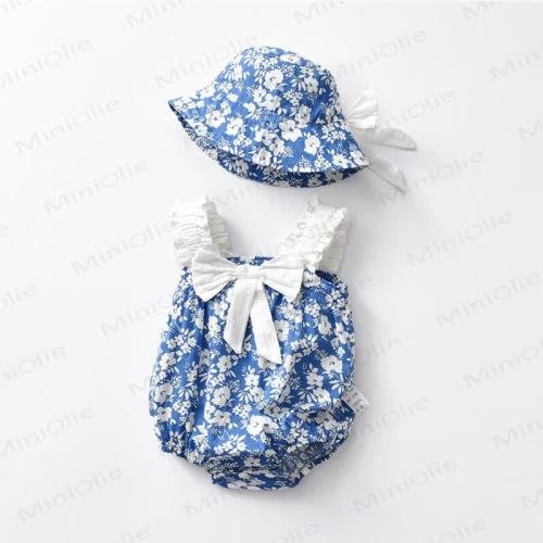 Baby Floral Bowknot Bodysuit with Hat