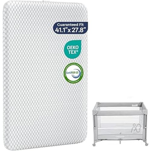 ANGELBLISS Pack and Play Mattress - 1.5" Thick Mattress Pad for Infants to Toddlers, Dual Sided Comfort Gel Memory Foam Mattress with 3D Quilted Breathable Cover