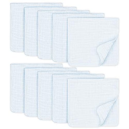 Muslin Burp Cloths 10 Pack Large 100% Cotton Hand Washcloths 6 Layers Extra Absorbent and Soft (White, Pack of 10)