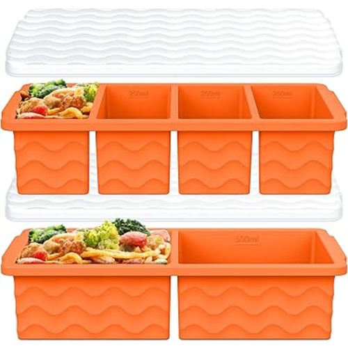 Aopigavi Silicone Freezer Molds for Soup with Lid, 1-Cup & 2-Cup Large Ice Cube Trays Food Storage Containers for Meal Prep, Freeze 250mL/125mL Portions – 2 Pack