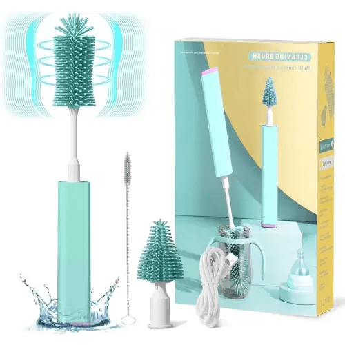 Electric Baby Bottle Brush Cleaner Set - IPX7 Waterproof Bottle Brush and Straw Brush, Silicone Bottle Brush Suitable for New Moms
