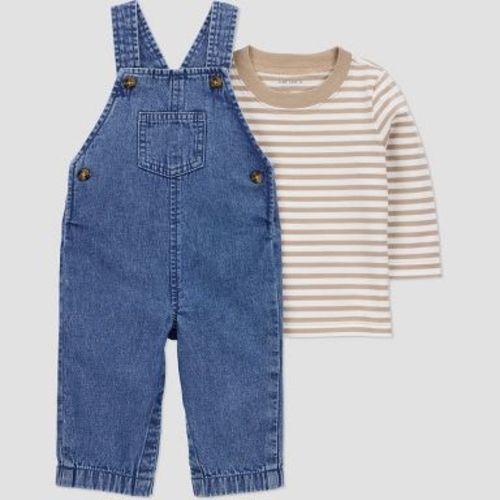 Carter's Just One You® Baby Boys' 2pc Striped Long Sleeve T-Shirt and Denim Overalls Set - Blue/Off-White 9M