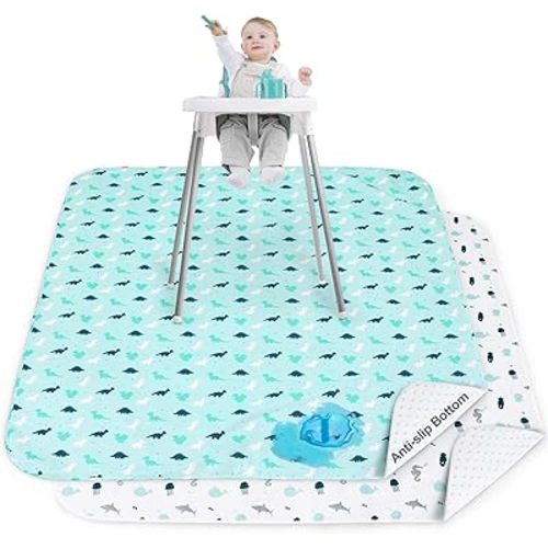 SPRINGSPIRIT Splat Mat for Under High Chair 2 Pack, Waterproof Mealtime & Playtime Mat, Anti-Slip & Washable, 42" x 46", Dinosaurs & Ocean