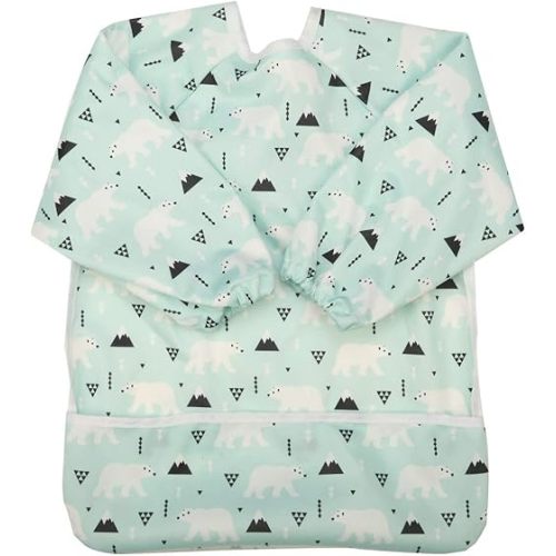 Baby Bib Sleeved Shirt With Pocket 1-3 years old Toddler Painting Drawing (Polar Bear)