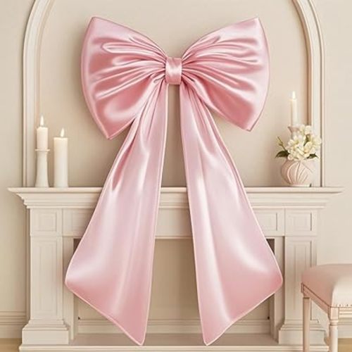 Large Pink Bow for Coquette Room Decor, 40x24 In Satin Ribbon Tie Coquette Birthday Decorations, Giant Pastel Pink Hanging Wall Decor for Ballerina Girl Just Want to Be One (Internal Stability Layer)