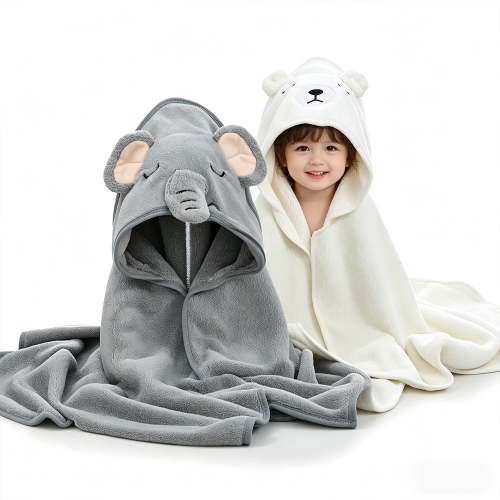 Petyoung, Baby Hooded Towels, 31.5" x 31.5", Coral Fleece