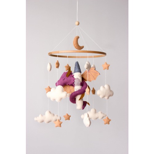 Dragon baby mobile girl, dragon nursery decor, castle and dragon mobile