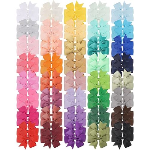 Choicbaby Hair Bows for Girls,3" Grosgrain Ribbon Pinwheel Hair Bows for Toddler Baby Girls Hair Bows Accessories, Pack of 80